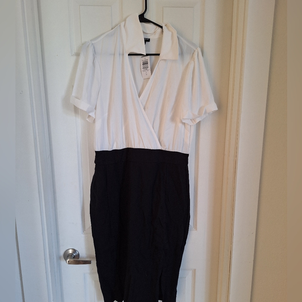 Torrid Black and White Sheath Dress with Flutter Sleeves